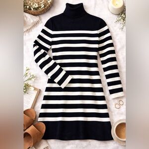 Zara | Women’s Black + Cream Mock Turtleneck + Fitted Sweater